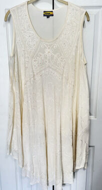 Rima Beach World Ivory Boho Embroidered Beach Dress Cover Up OS Resortwear